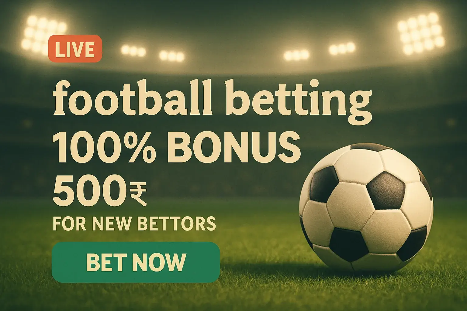 Football betting banner with soccer ball, 100% bonus in Bangladesh currency